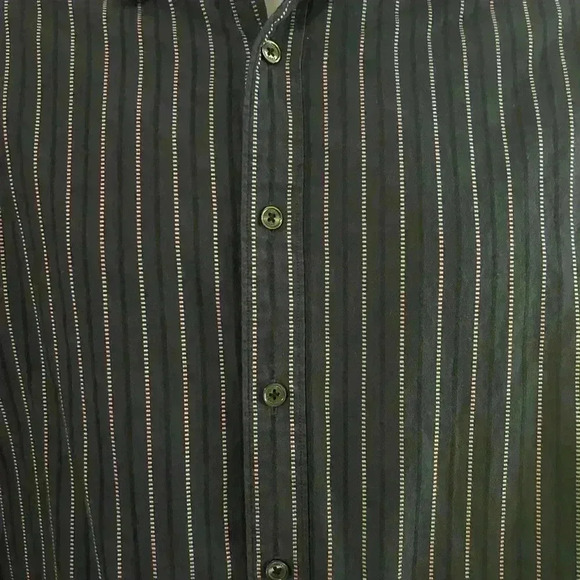 Michael a Kors Dark Blue Striped Button Shirt. Size Medium. Gently used. - Picture 2 of 6